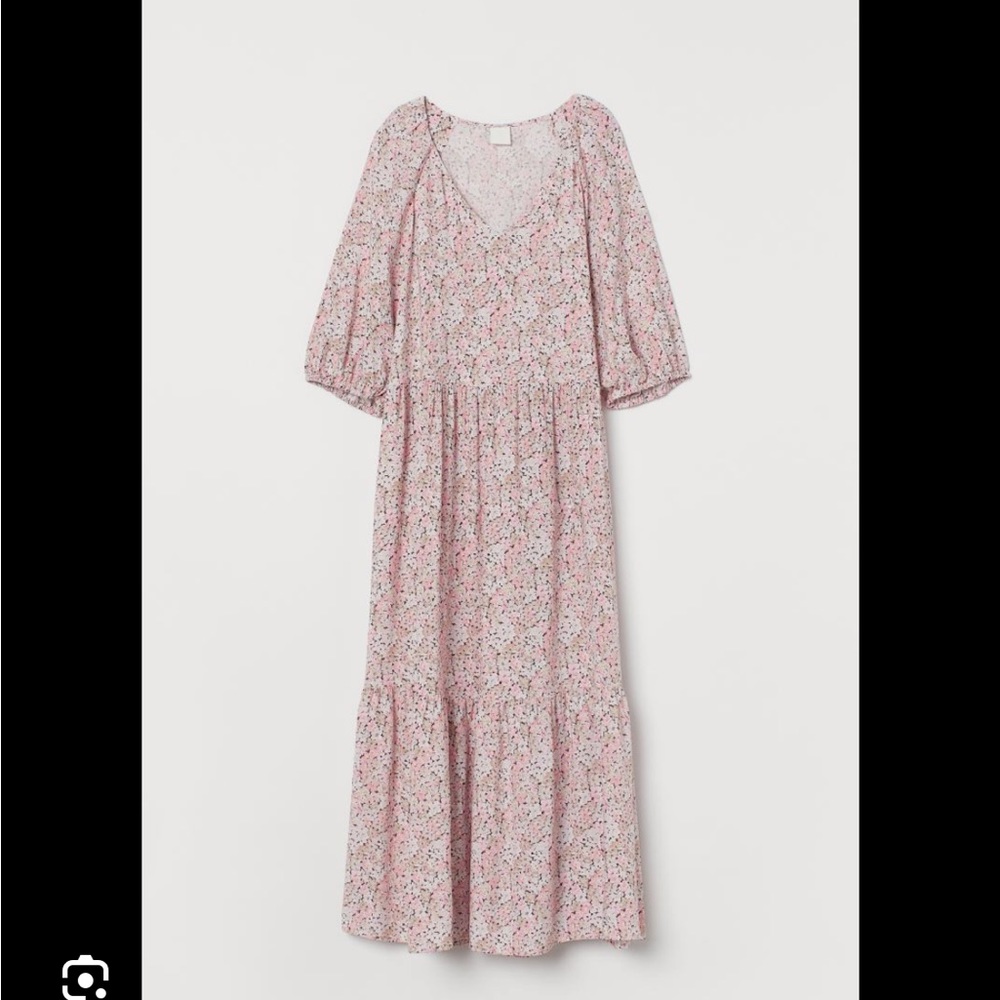 Tiered half sleeve pink floral dress